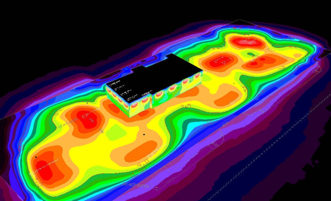 simulation d'éclairage extérieur pour un projet de stationnement