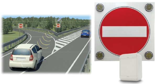 interaktives Verkehrszeichen Geisterfahrer entgegen der vorgeschriebenen Fahrtrichtung fahrenFalschfahrer